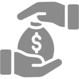 Hands exchanging money bag icon