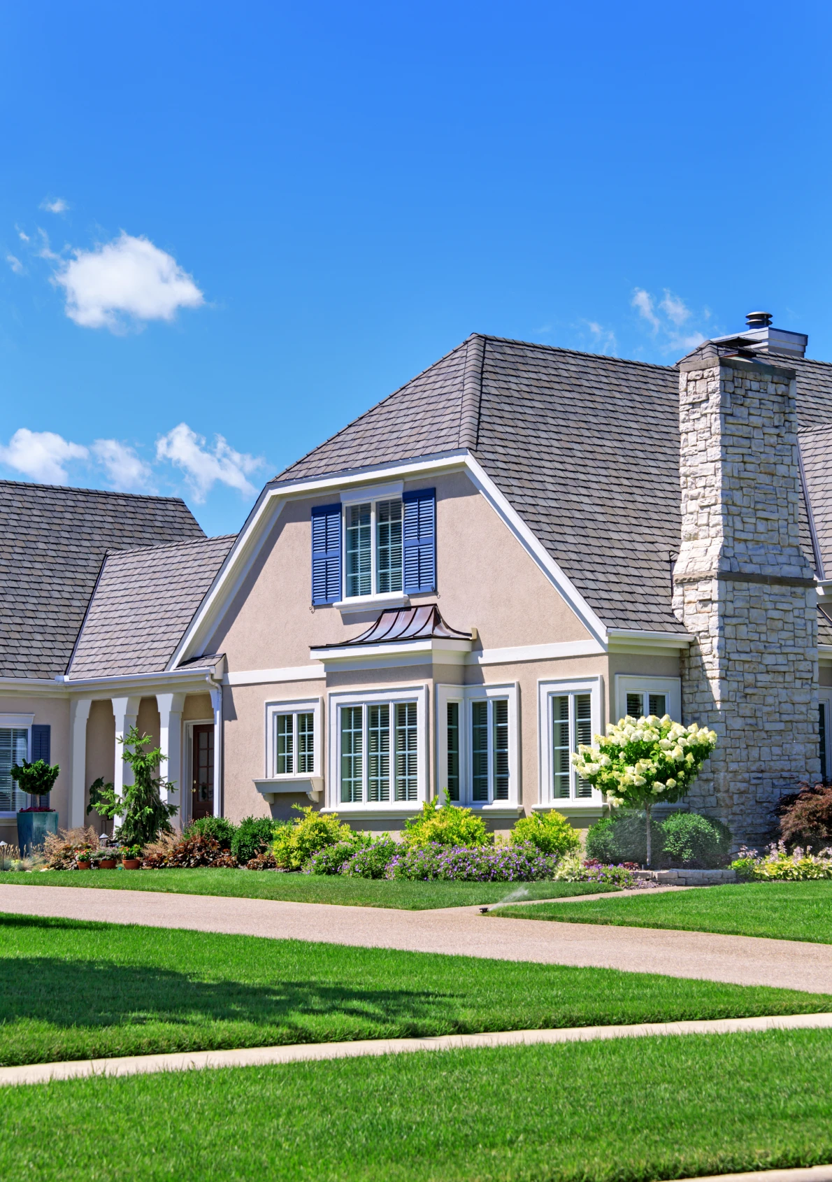 Charming suburban house under blue sky